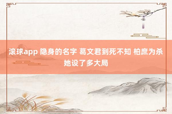 滚球app 隐身的名字 葛文君到死不知 柏庶为杀她设了多大局