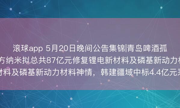滚球app 5月20日晚间公告集锦|青岛啤酒孤苦董事张然安排离任，德方纳米拟总共87亿元修复锂电新材料及磷基新动力材料神情，韩建疆域中标4.4亿元采购神情