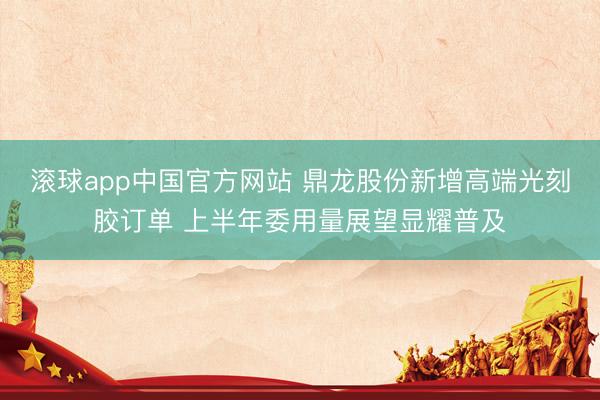 滚球app中国官方网站 鼎龙股份新增高端光刻胶订单 上半年委用量展望显耀普及