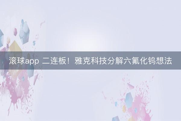 滚球app 二连板！雅克科技分解六氟化钨想法