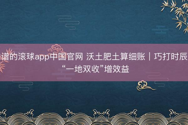 靠谱的滚球app中国官网 沃土肥土算细账|巧打时辰差 “一地双收”增效益